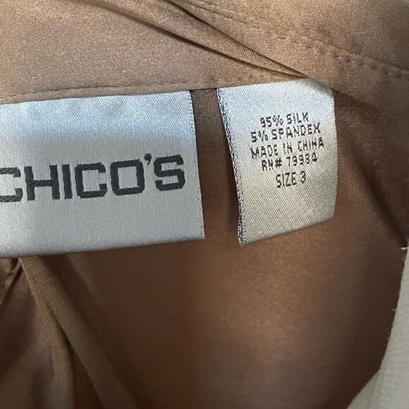 Chico’s Gold Silk Blouse. 3 (16 Chicos) - Picture 2 of 5